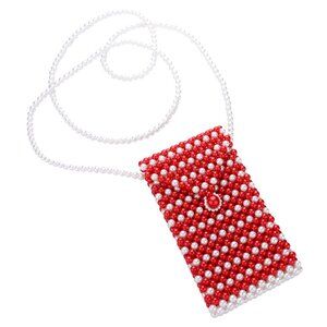 Red/White Pearl Beaded Phone Holder Crossbody Bag